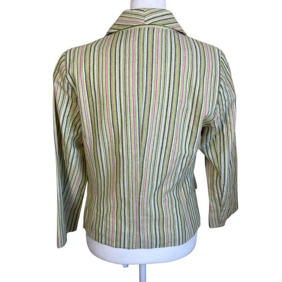 Gibson Y2K Striped Linen Blend Single Breasted Blazer Cropped 3/4 Sleeve Spring - Picture 6 of 16